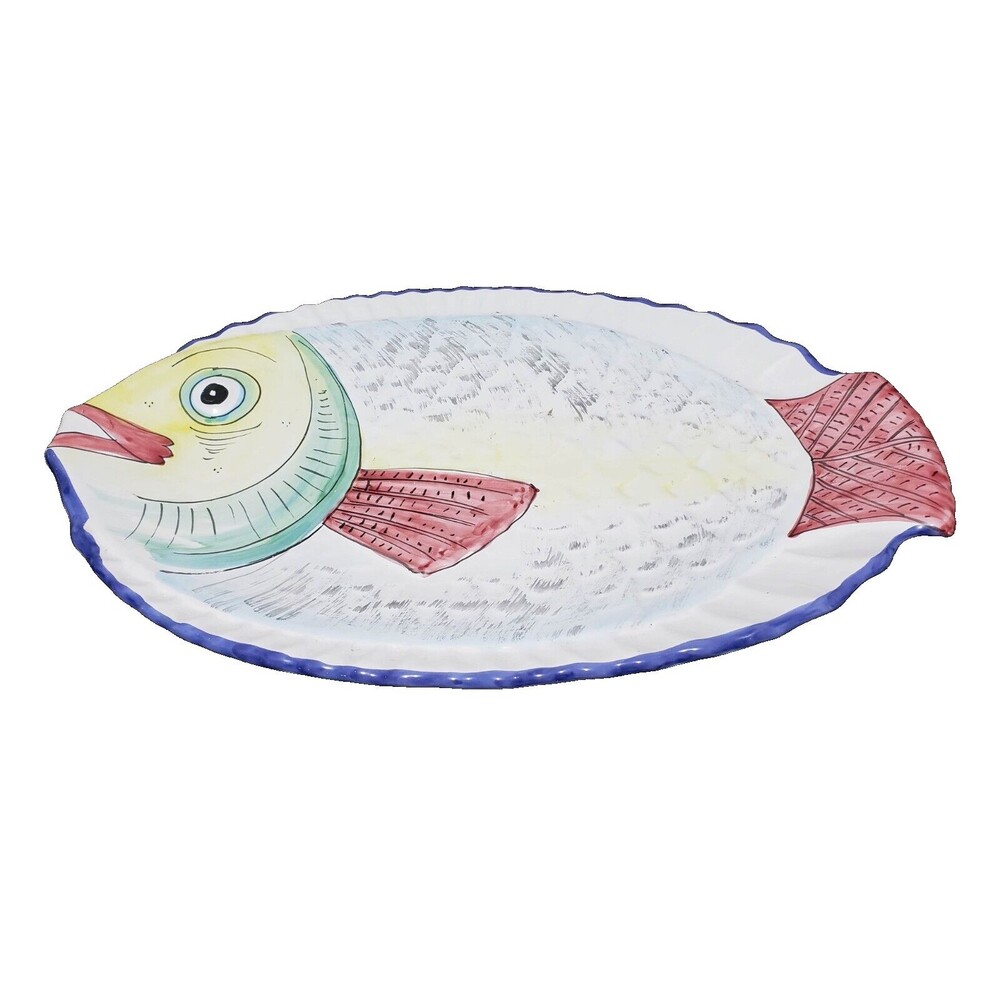 Ceramic Large Fish Shaped Platter Made in Italy  Vietri Hand Painted 18,5"x11"